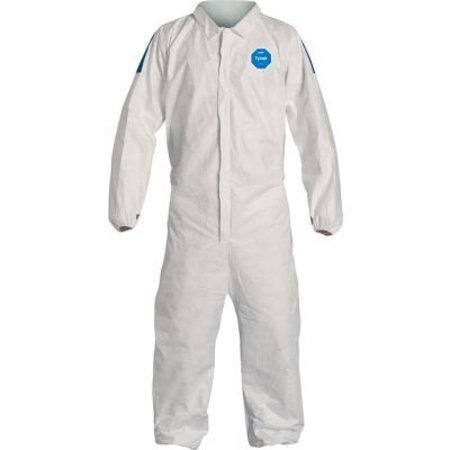 DUPONT DuPont Tyvek 400D Coverall, Elastic Wrist & Ankle, Stormflap, White Blue, XL, 25/Qty TD125SWBXL0025CM